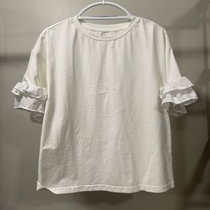 White Ruffle Sleeve T-Shirt